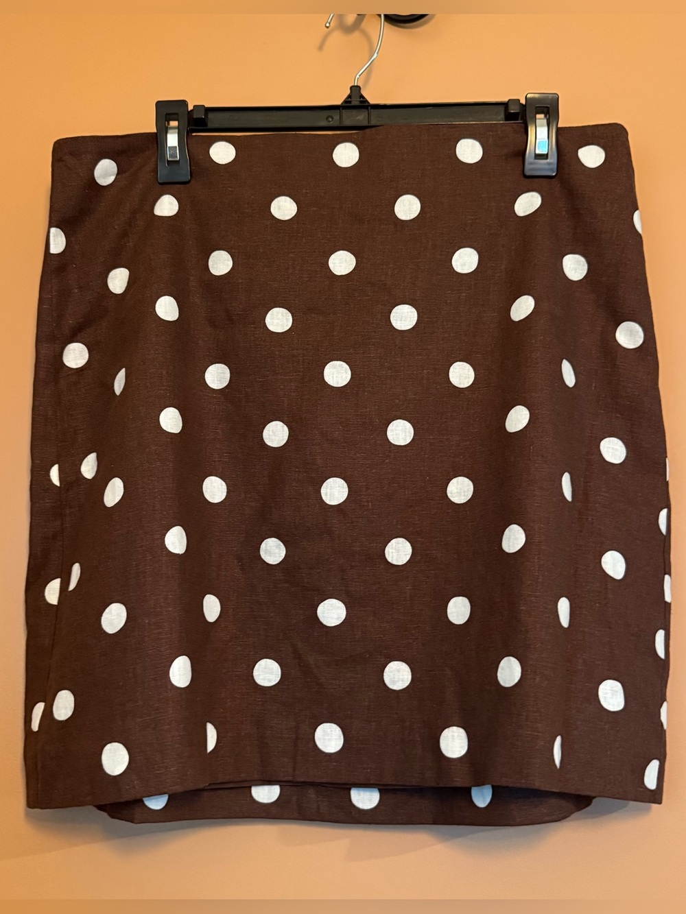 Ann Taylor Womens 12 Brown Polka Dot Linen Blend Pencil Career Skirt NWOT